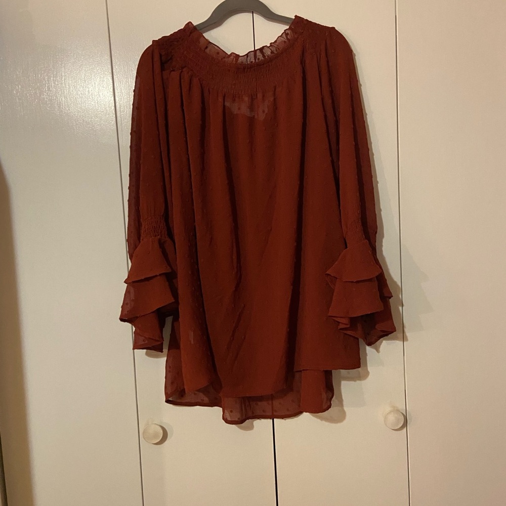 Chic Rust Ruffle Sleeve Blouse - Picture 4 of 5